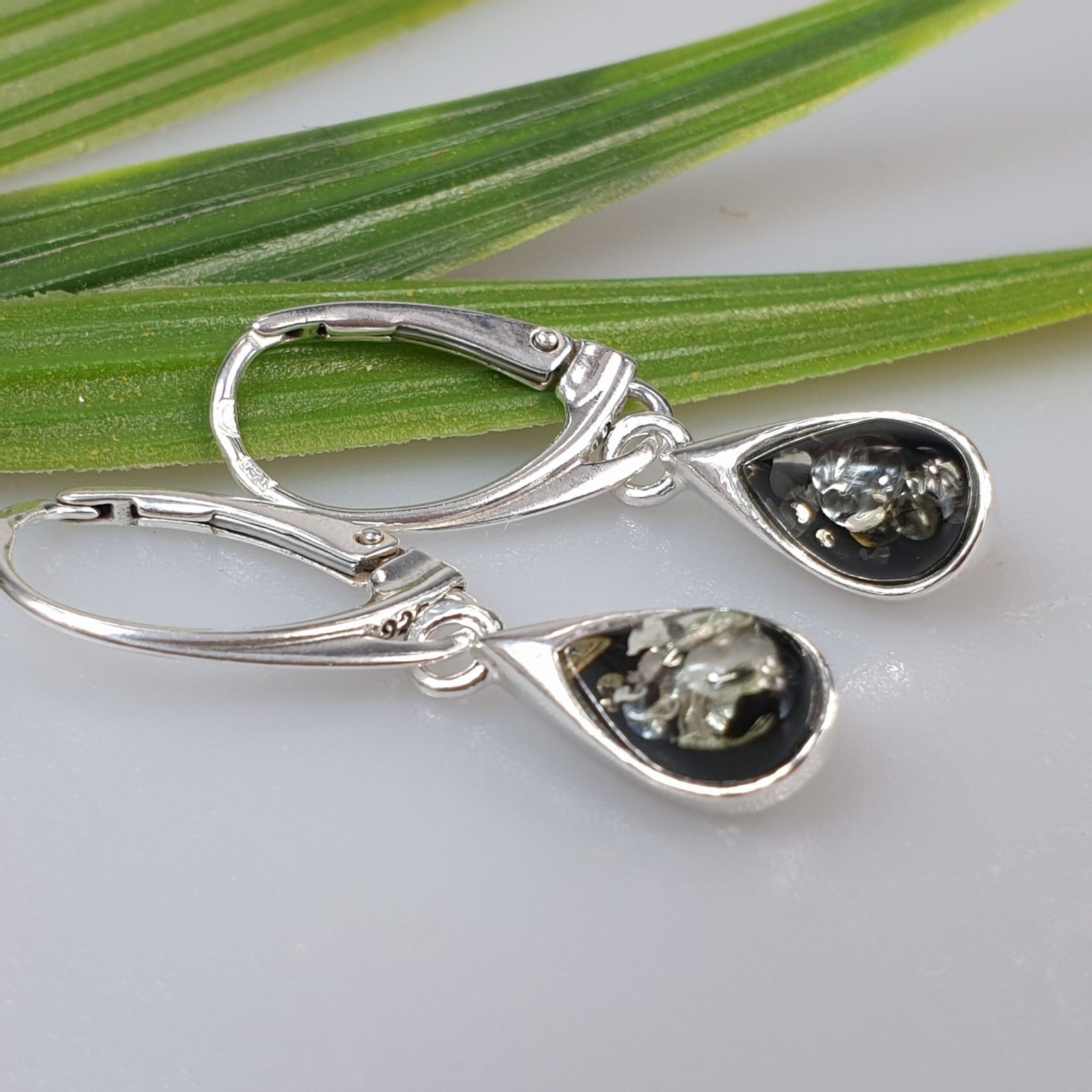 Green Amber drop earrings