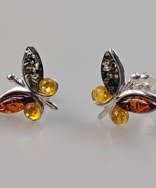 Auskarai drugeliai sidabras ir gintaras mergaitėms