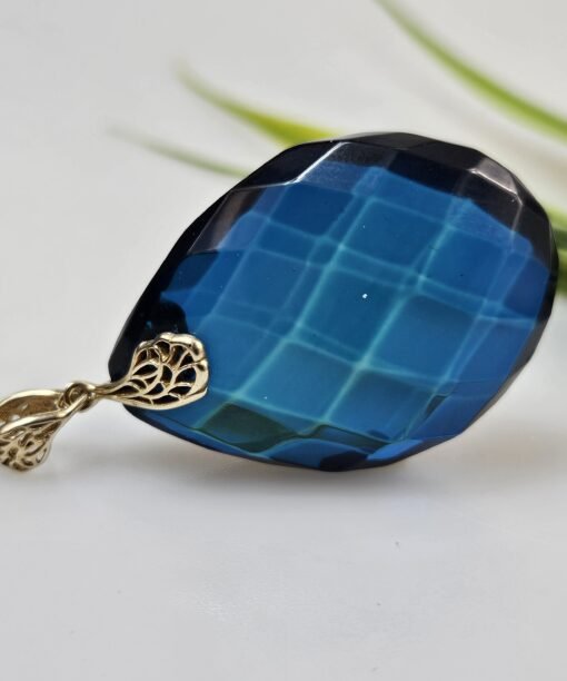 Blue amber pendant amber pendant with gemtone gift for her Christmas