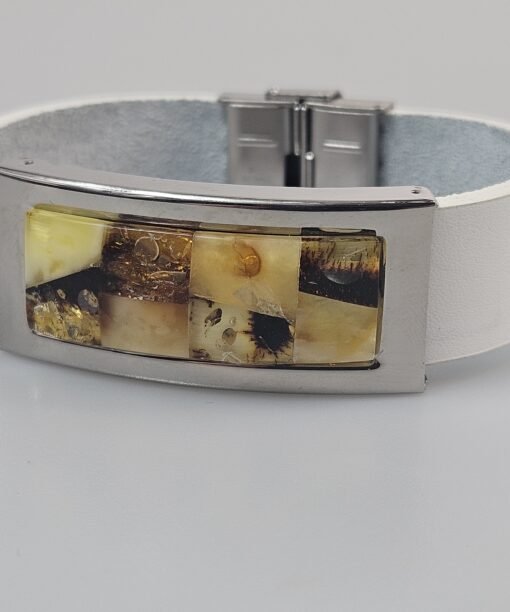 Leather and Amber bracelet gift for women