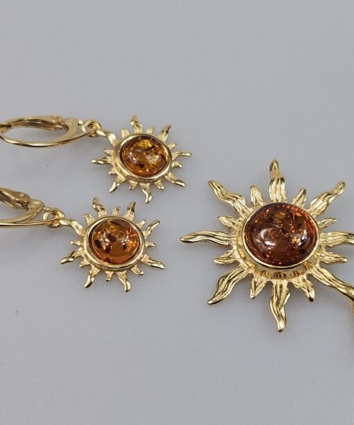 Auksinis rinkinys su gintaru Saulytės - dovana valentino dienai