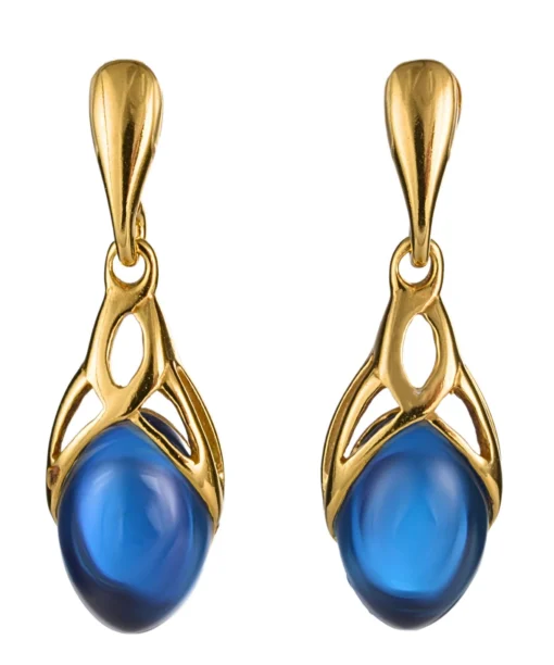 mėlyno gintaro auskarai su auksu