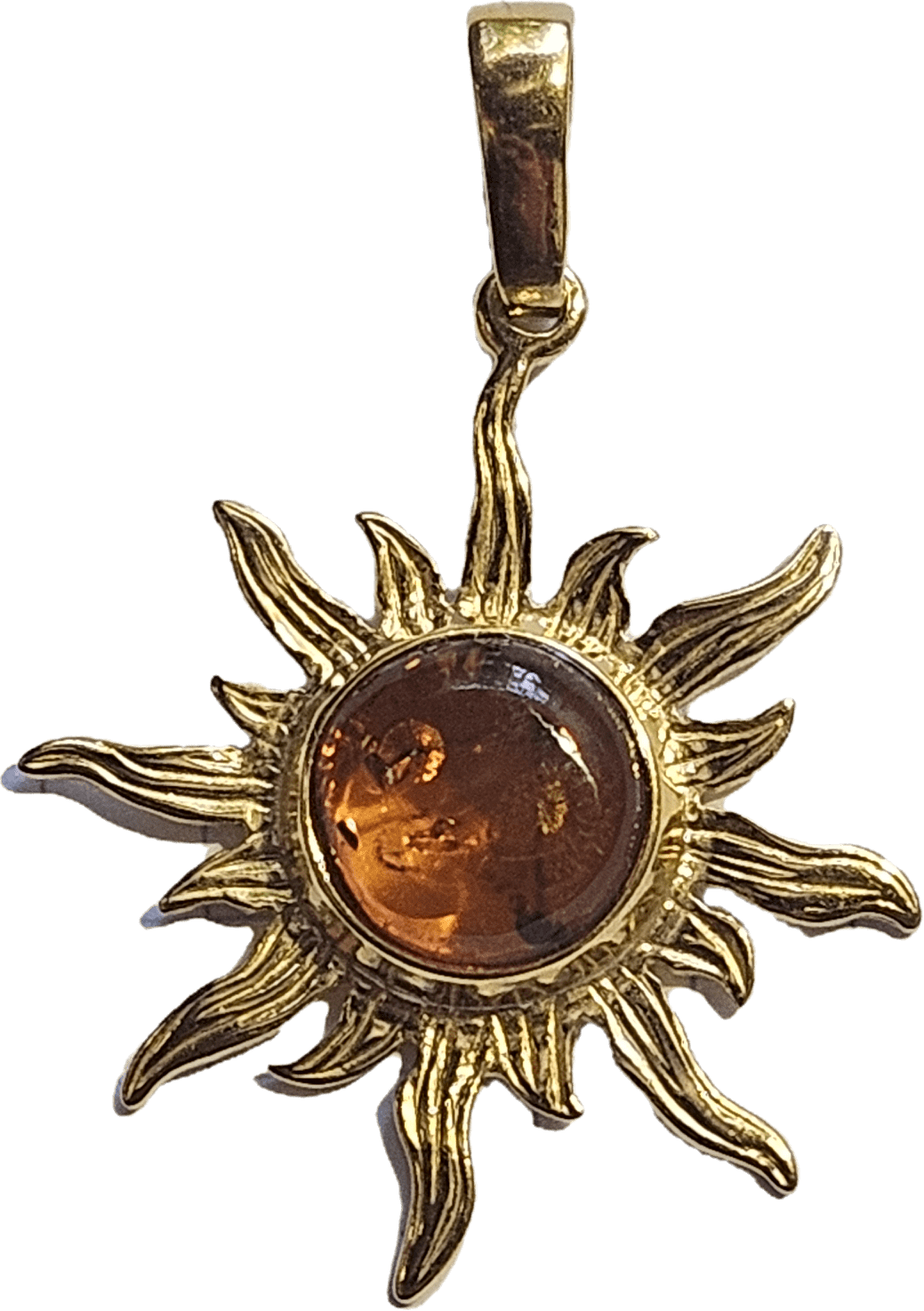 Rudo gintaro pakabukas su auksu Saulytė