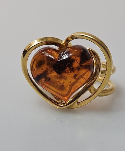 auksinis žiedas "Širdelė" su gintaru mergaitės žiedelis